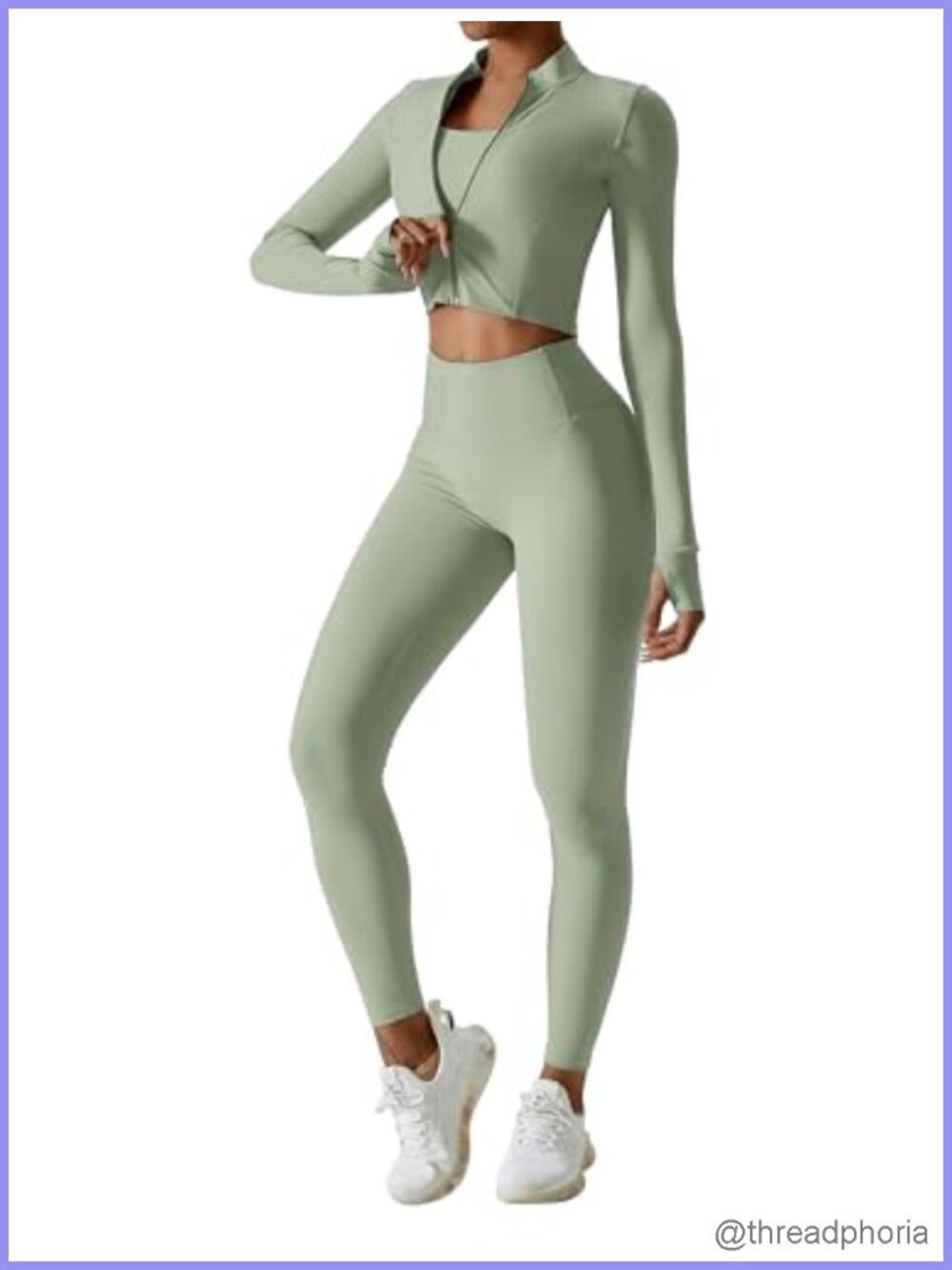 3 Piece Seamless Crop Top Leggings Long Sleeve Jacket Yoga Outfit Sport Bra Set